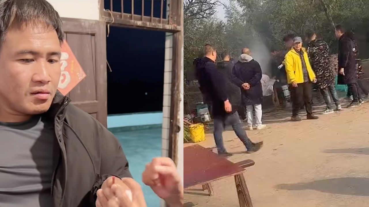 小陈的老挝媳妇儿  黄衣哥参与宰过年猪 亲朋友都来帮忙 很是热闹