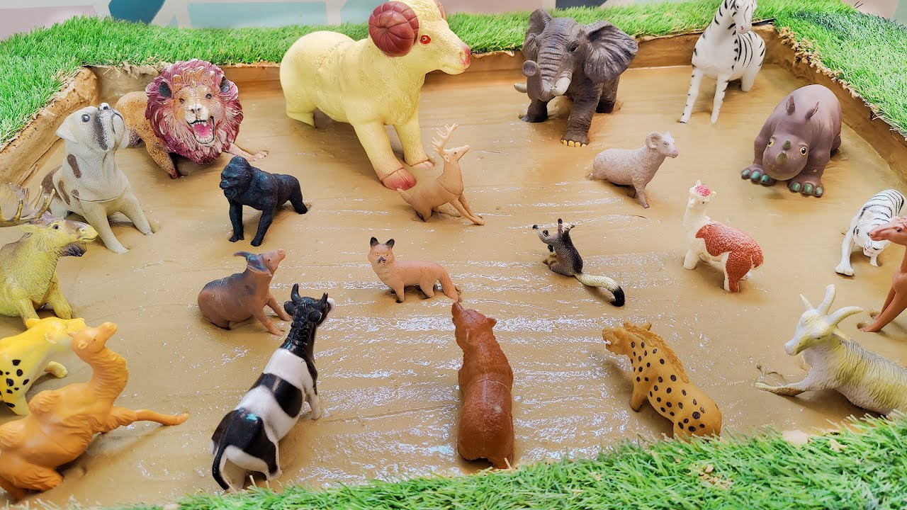 Muddy Adventure with Safari Zoo and Jungle Animals Toddler Activities in Sandbox