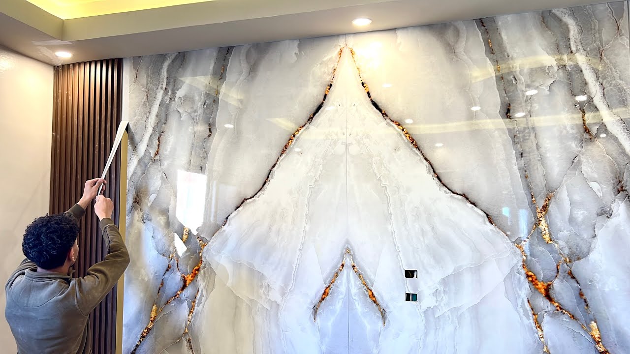 Professional Open Book Marble Panel Installation | Luxury Wall Design