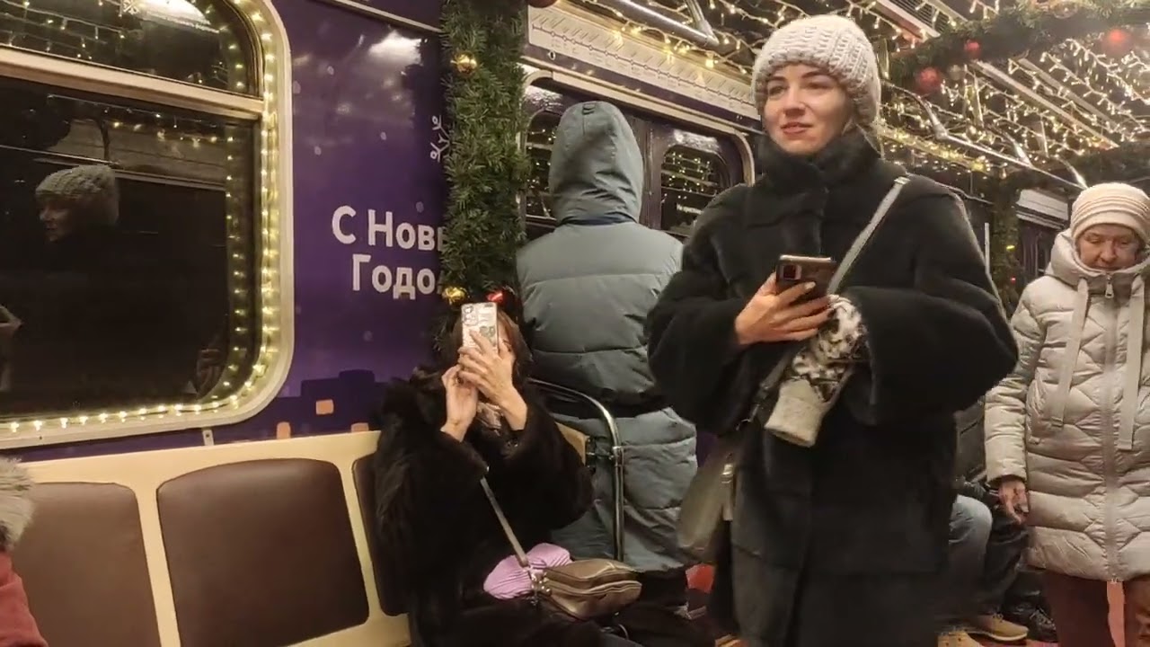 ride on the new year metro train ezh3/em508t  by line 7 of Moscow metro