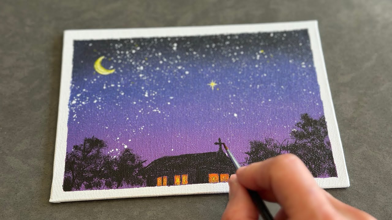Easy painting tutorial /painting idea for beginners / star night