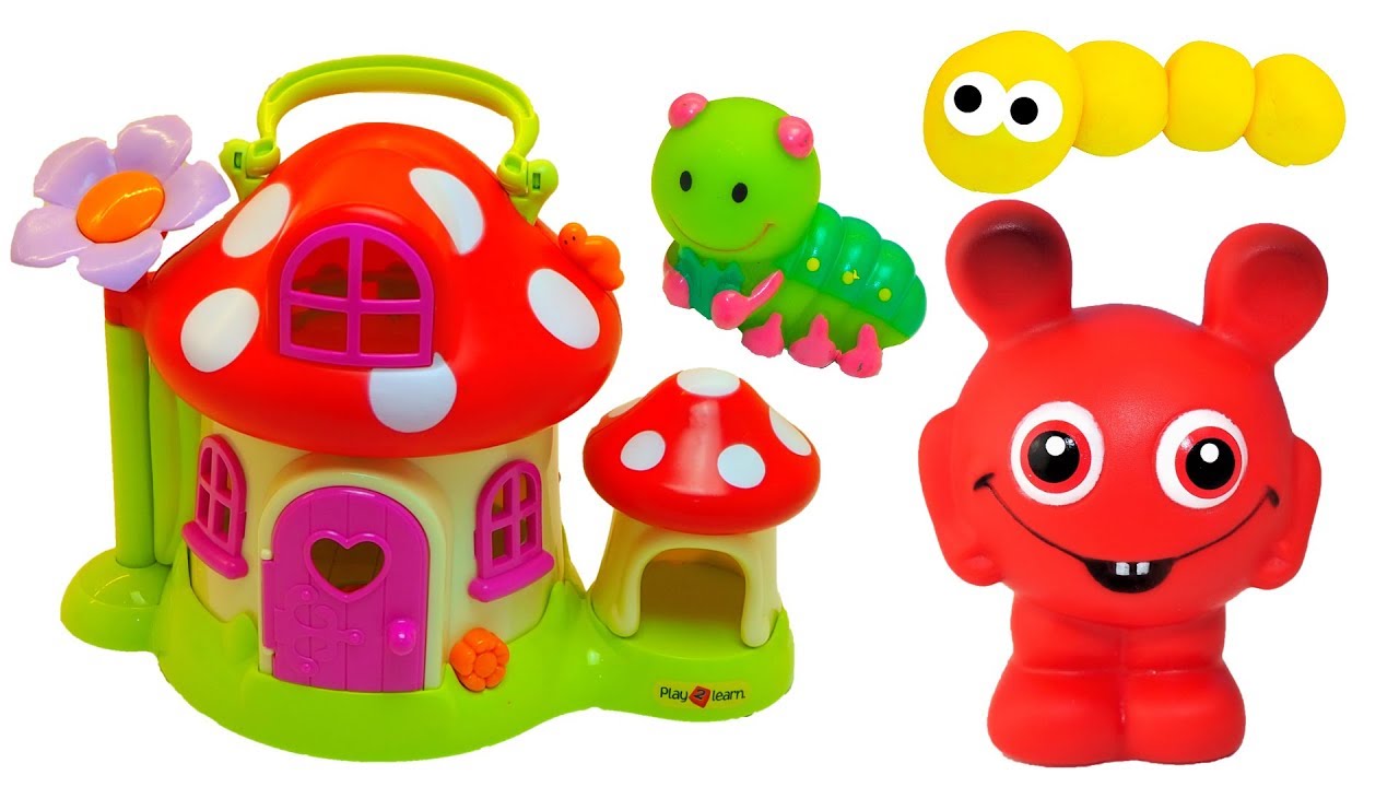 Babblarna leker kurragömma och gör roliga larver i Play Doh lera i olika färger - Lek och lär