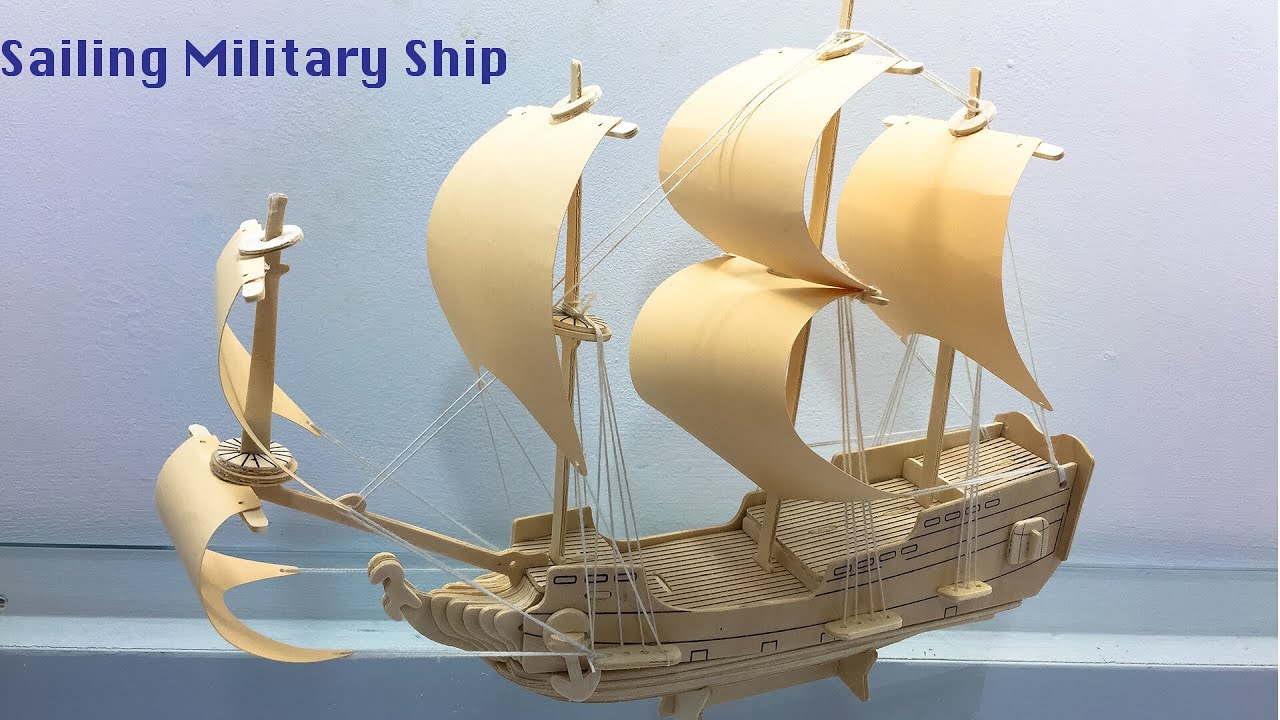 DIY 3D Woodcraft Construction Kit Sailing Military Ship 