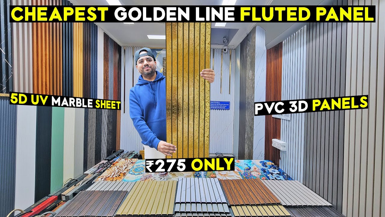 Golden Line Fluted Wall Panel | Starting at ₹275 Only | Customized 5D UV Marble Sheet | 3D PVC Panel