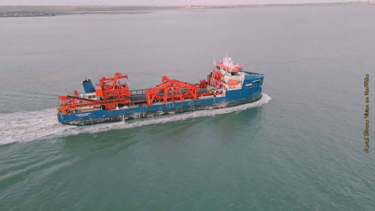 Drone Over Ships On The River Thames.