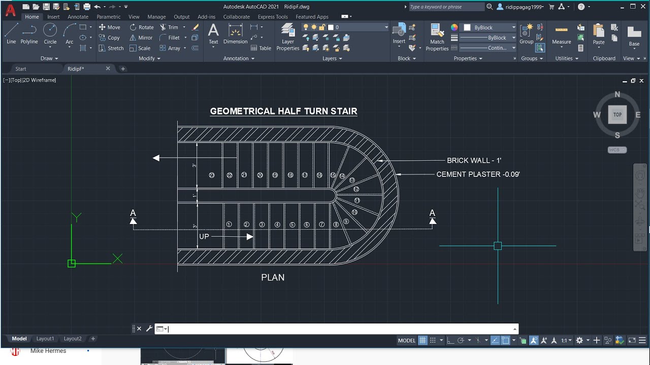 AUTOCAD 2D || GEOMETRICAL HALF TURN STAIR