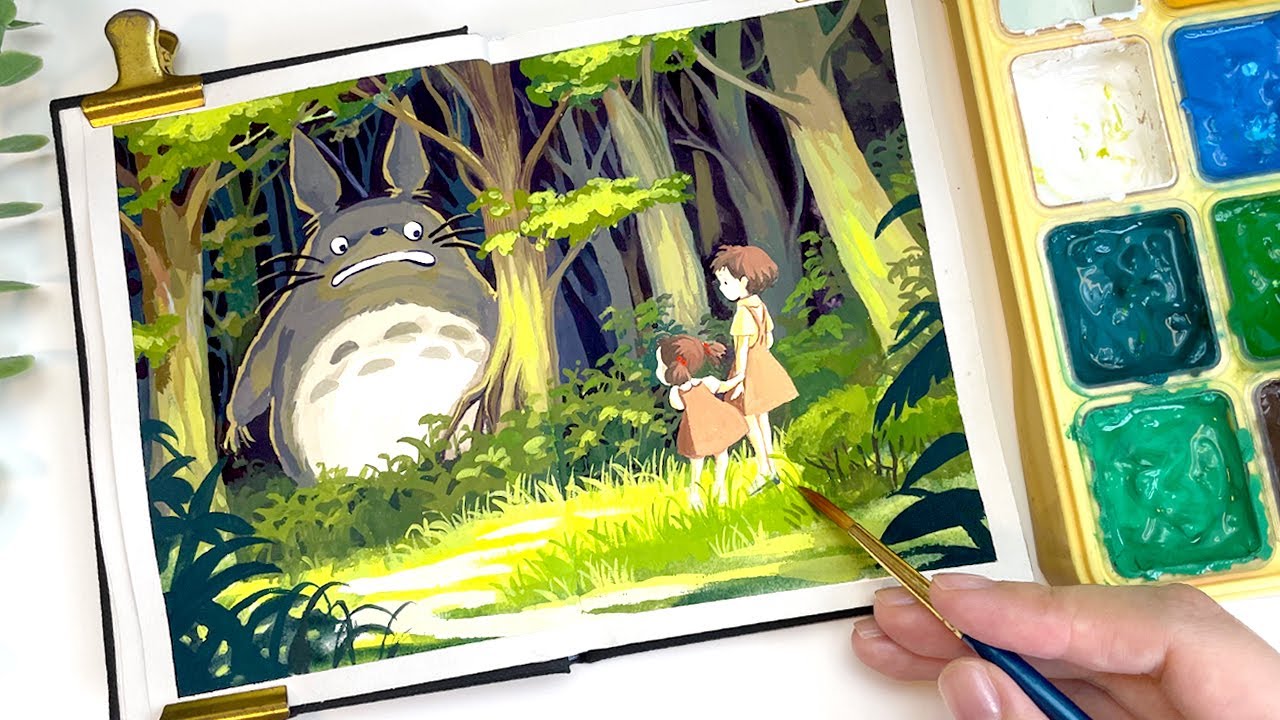 Studio Ghibli Painting / Relaxing Painting Video / My Neighbor Totoro / Gouache Painting Tutorial 🐾🌳