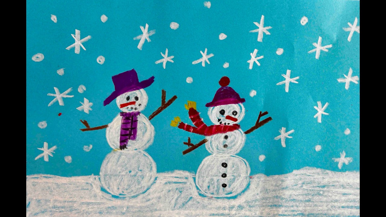 Storybook Read Aloud and Oil Pastel Snow People Drawing Lesson