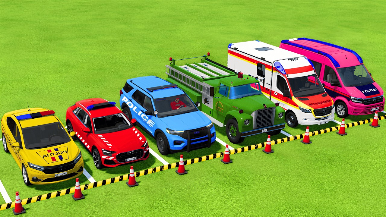 TRANSPORTING POLICE CARS, FIRE DEPARTMENT, AMBULANCE VEHICLES WITH MAN TRUCKS ! Farming Simulator 25