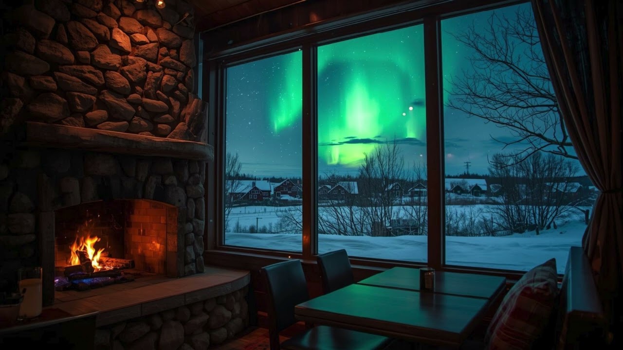☕❄️✨ Winter Café Under the Northern Lights