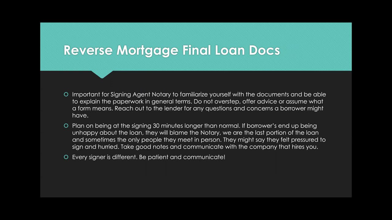 REVERSE MORTGAGE, HELOC & LOAN MODS - TRAINING FOR NOTARY SIGNING AGENTS