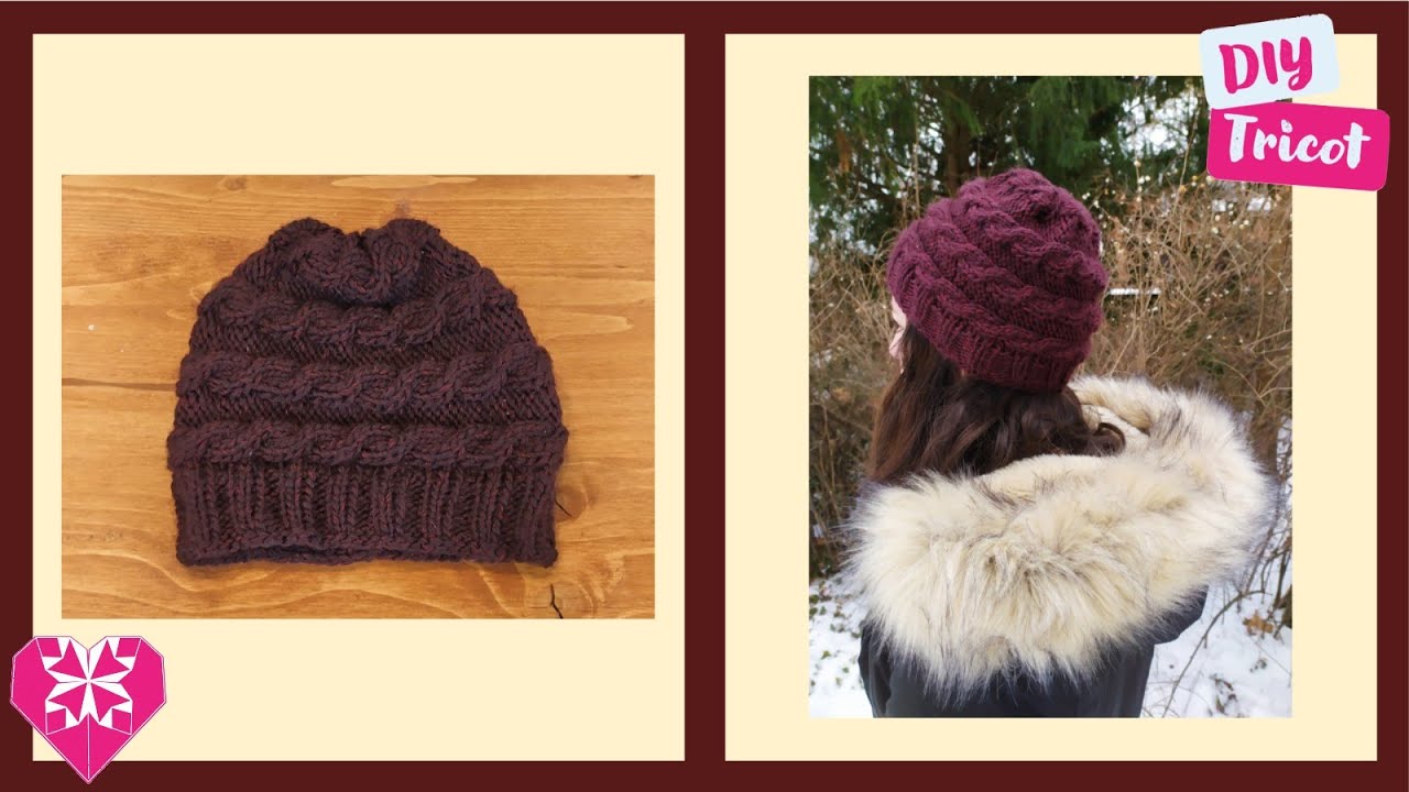 Tricoter un bonnet femme &agrave; torsades horizontales 🧶