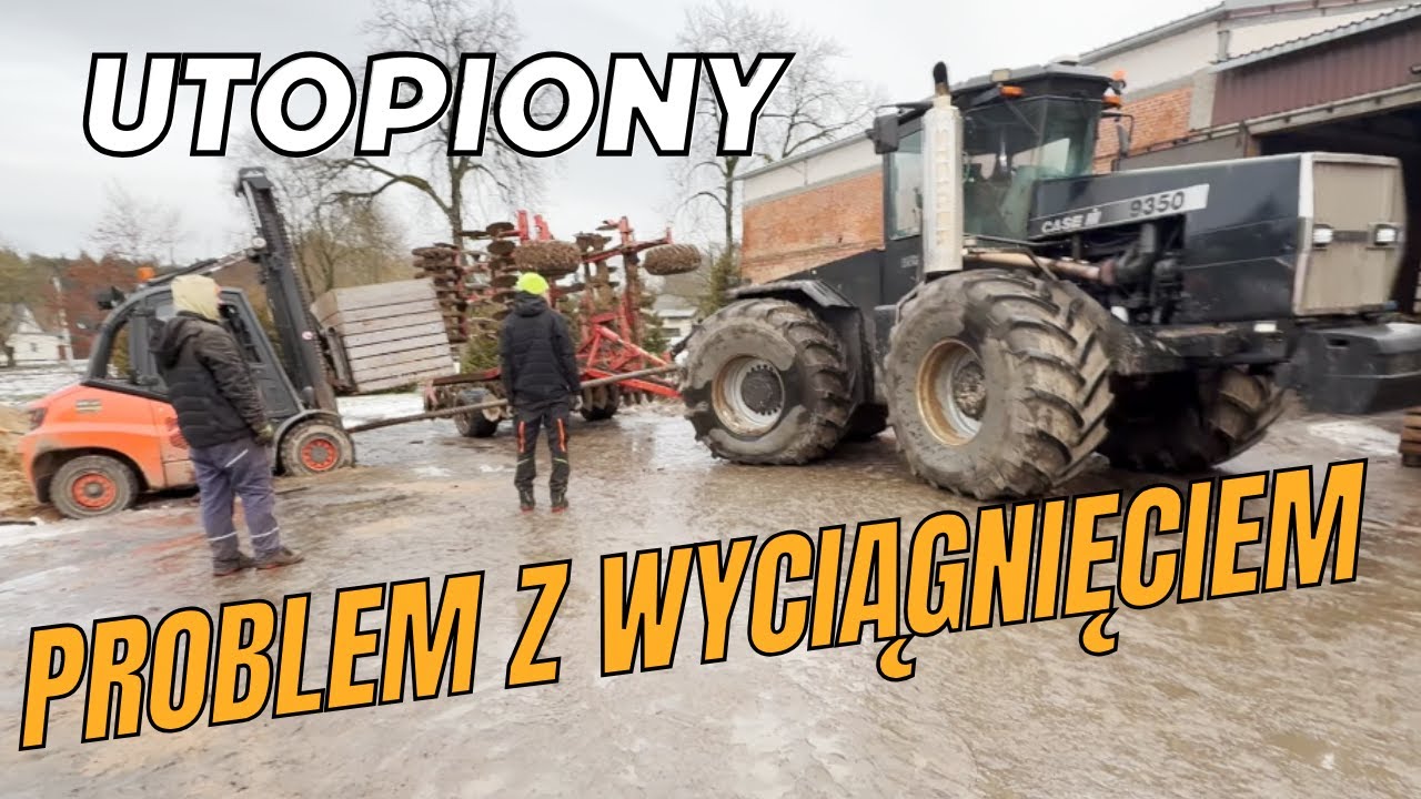 Wózek widłowy utknął na śliskiej skarpie - ratunek tylko dzięki Case IH Steiger 9350.