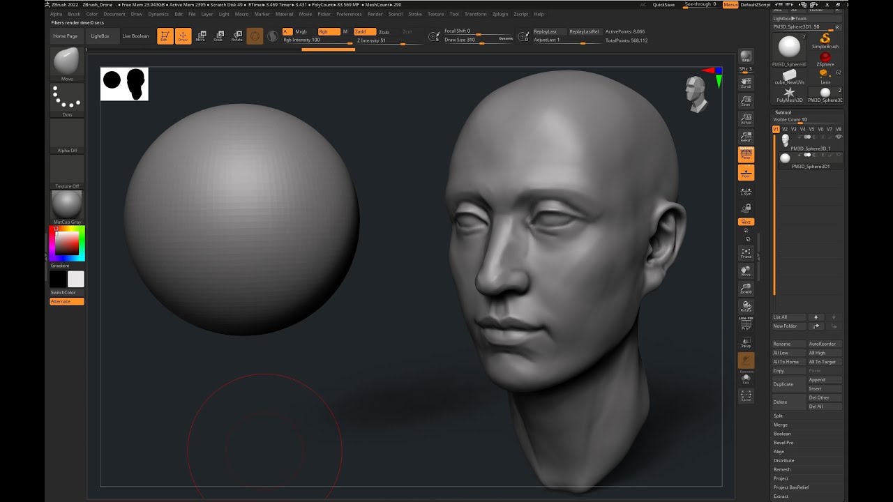 기본두상제작 방법으로 단순한 형태로 제작하는 방법입니다. Basic Face Sculpting