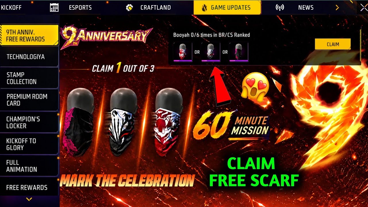 24 June🔥 Claim Free SCARF😱| 9th Anniversary Free Rewards| Upcoming New Events Free Fire|Ff New Event