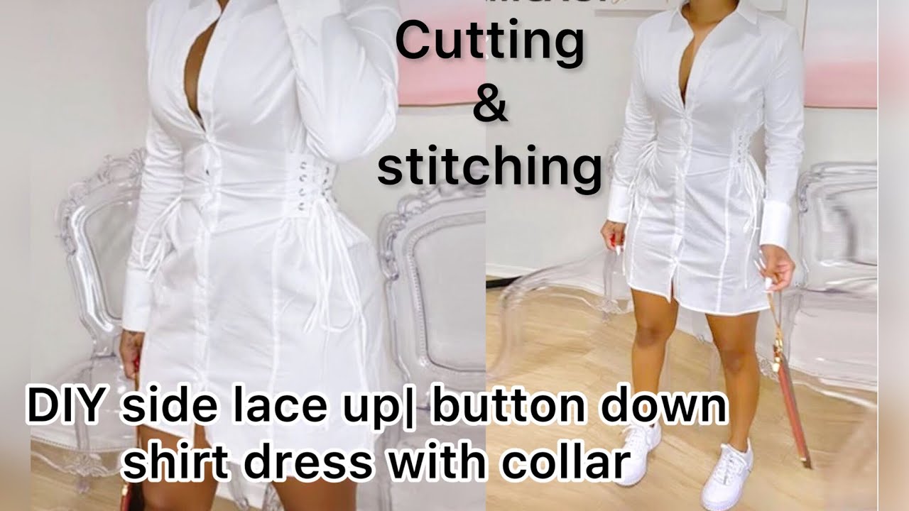 DIY side lace up| button down shirt dress with collar #shirtdress