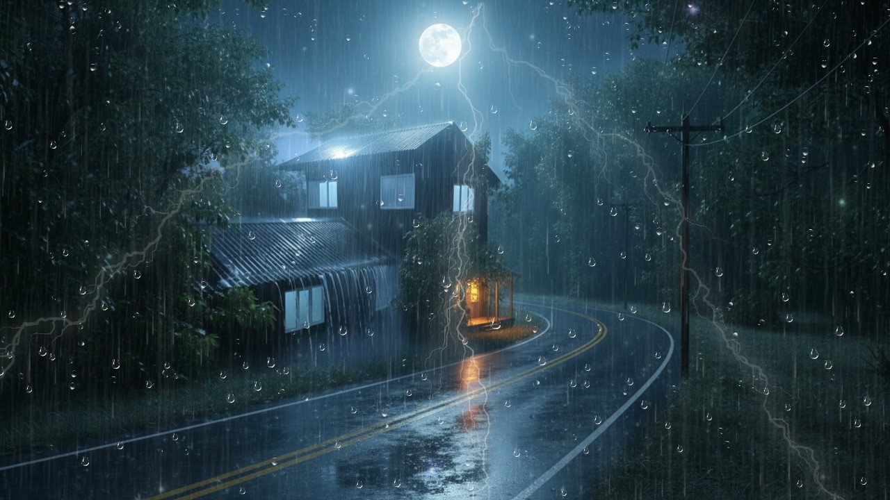 Midnight Rainfall & Thunder ⚡ | Natural Relaxing Audio