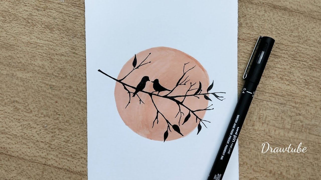 Easy Circle scenery drawing / Easy Drawing ideas for beginners رسم منظر طبيعي سهل للمبتدئين بالخطوات