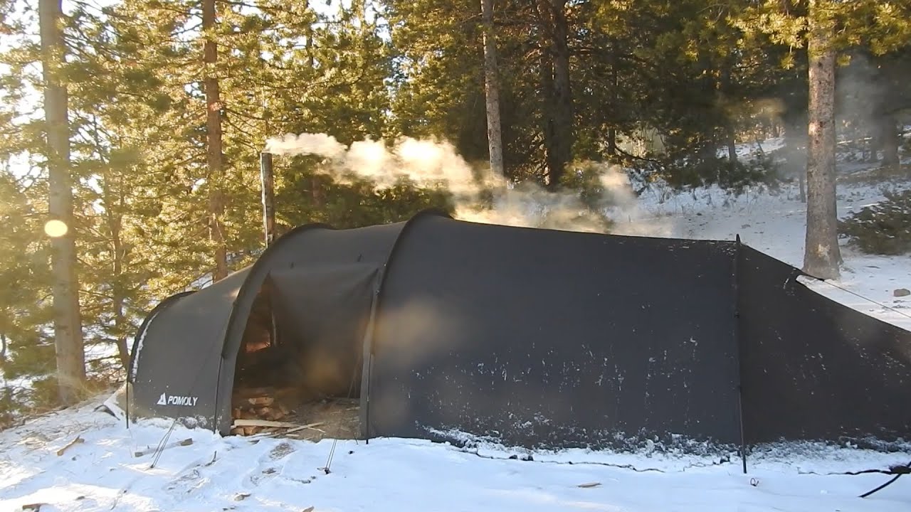 Solo Winter Camping With Hot Tent In The Snow