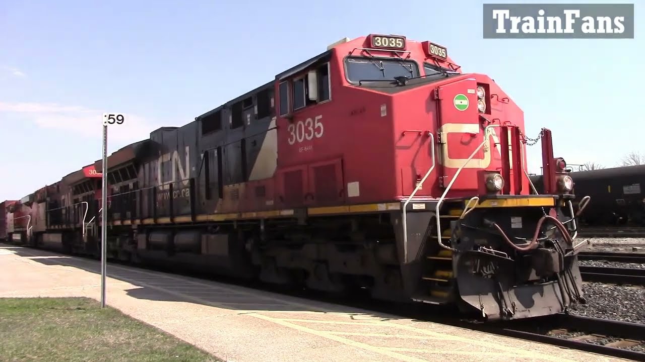 Manifest Train CN 3035, CN 3063 & BNSF 7317 Locomotives In Sarnia