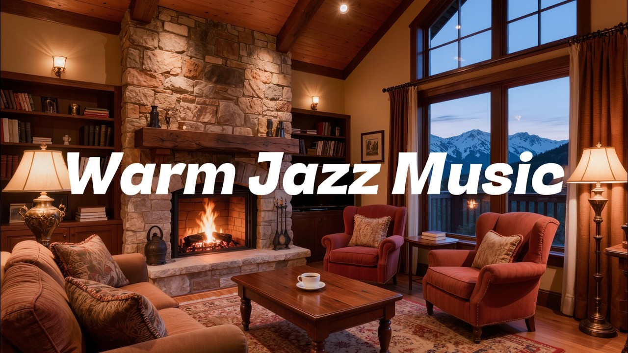Warm Jazz in a Mountain Cabin 🏔️ Smooth Piano Jazz & Cozy Fireplace Sounds
