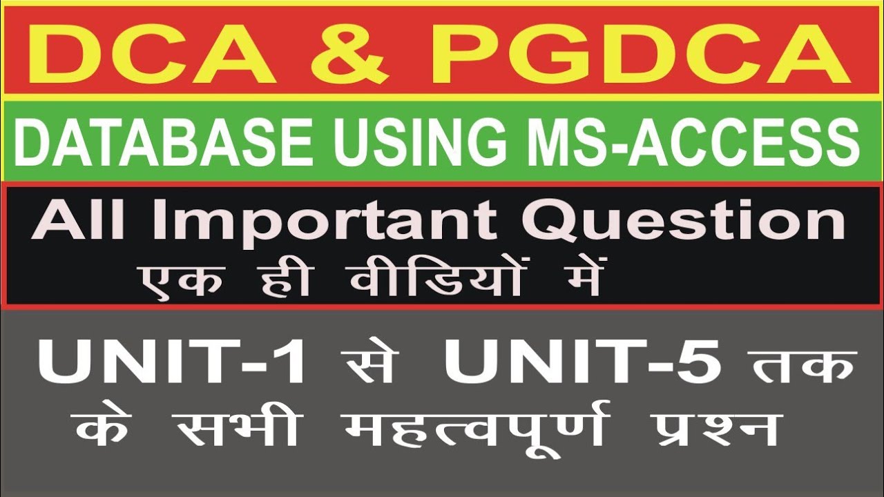 UNIT-1 से UNIT-5 तक के सभी IMPORTANT QUESTION एक ही वीडियो में DCA AND PGDCA IMPORTANT QUESTION ❓❓