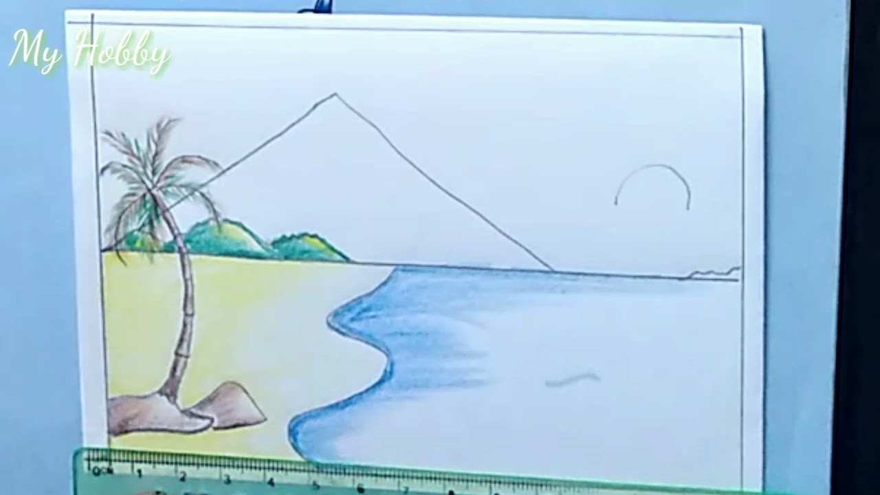 How to draw a beautiful beach scenery easily |Easy scenery step by step for beginners |MY HOBBY