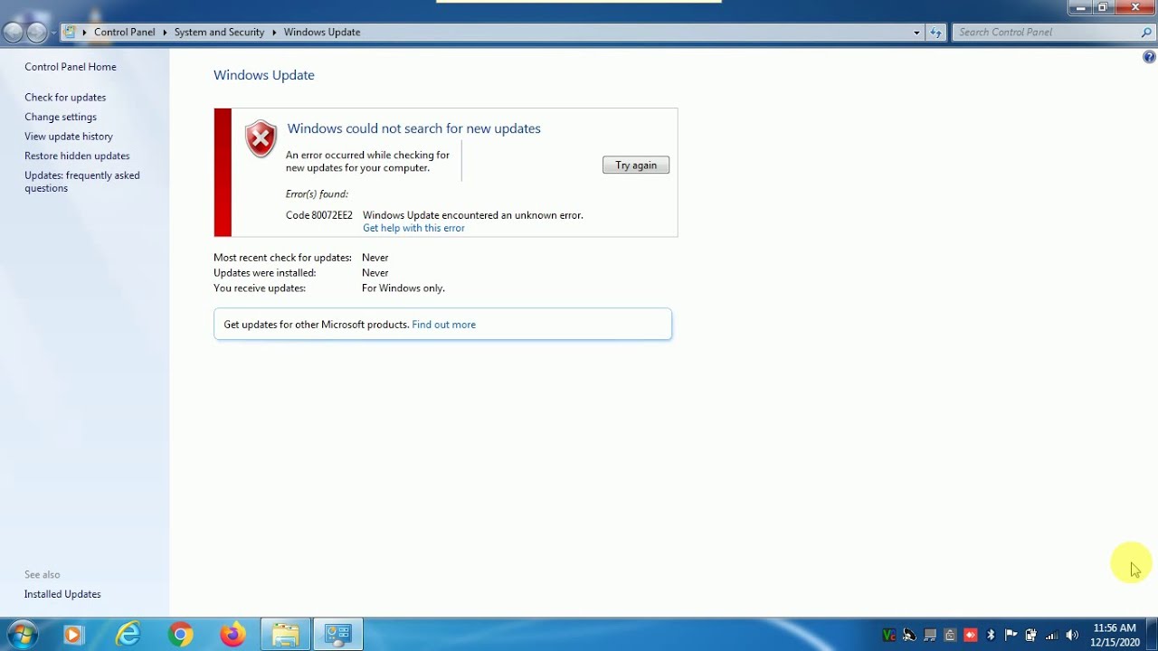 How to fix Windows Update error code 80072EE2 for Windows 7