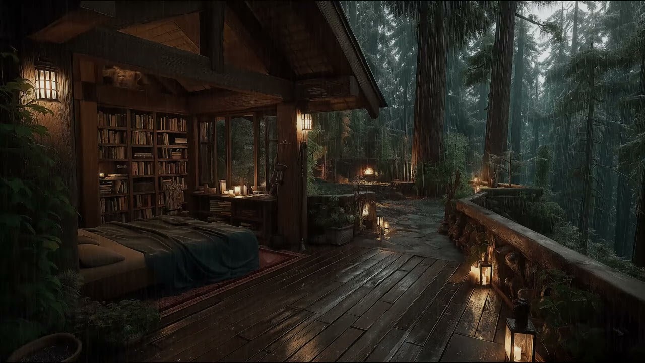 Relaxing Rainforest Treehouse with Gentle Rain Sounds for Deep Sleep and Peaceful Night Rest