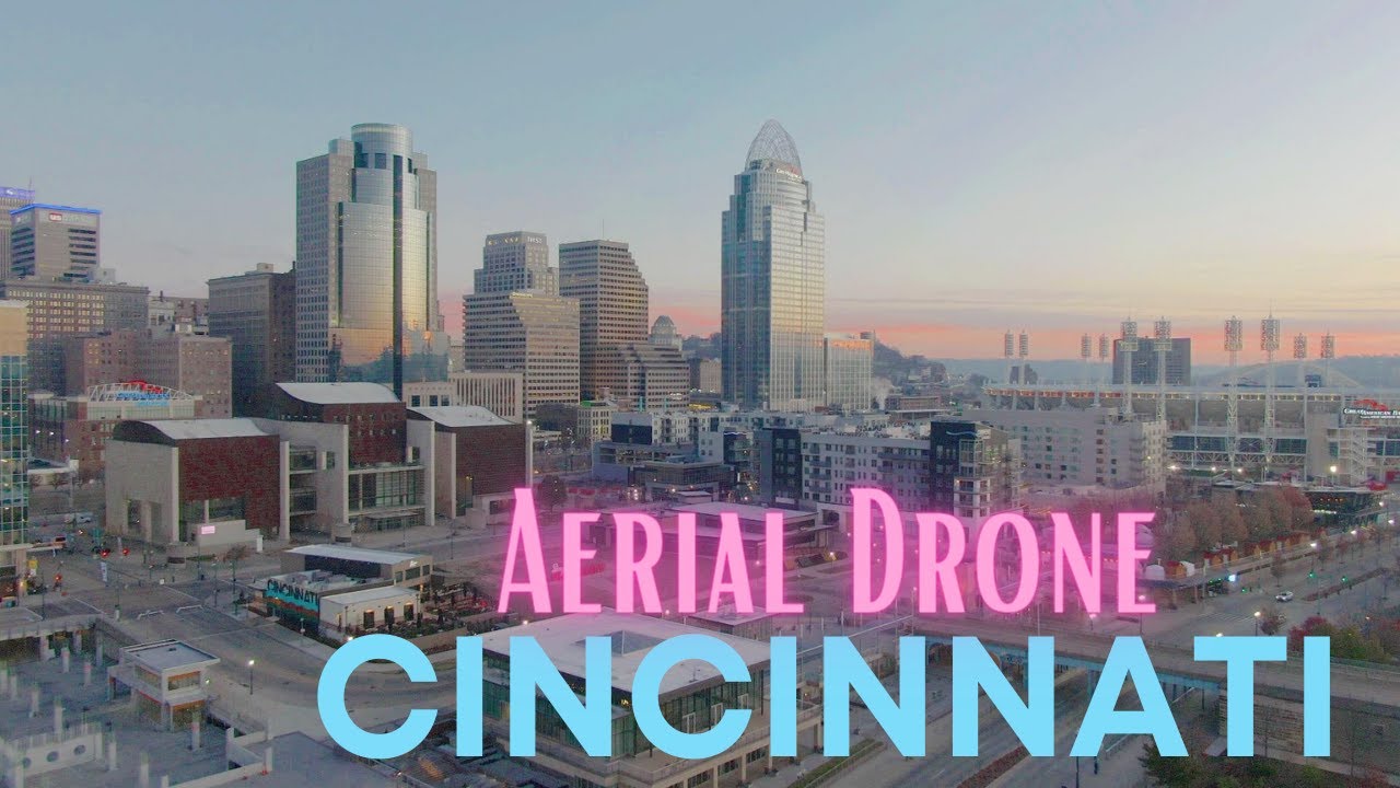 Relaxing Aerial Footage of Downtown Cincinnati Ohio featuring Bengals and Reds Stadiums 2022