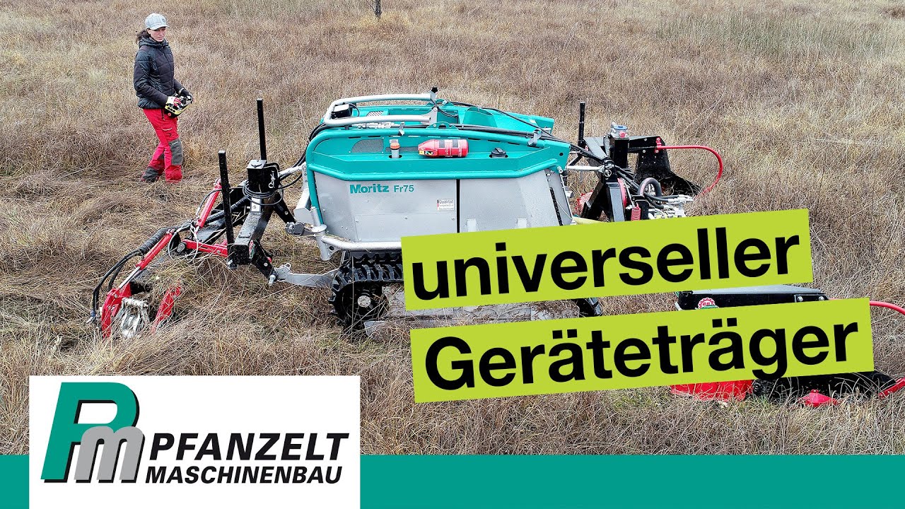 Funkraupe Moritz | der universelle Geräteträger mit  Doppelmessermähwerk an Front und Heck
