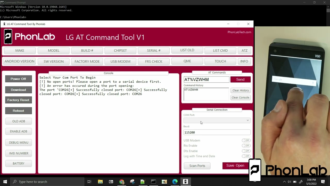 Phonlab AT Command Tool for LG device Remove FRP with just a couple clicks