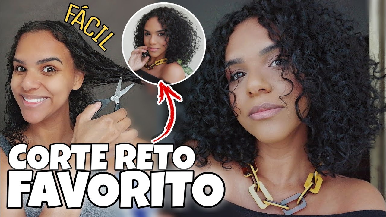 😱CORTEI DE NOVO MEU CABELO CACHEADO EM CASA SOZINHA - CORTE RETO EM CACHOS