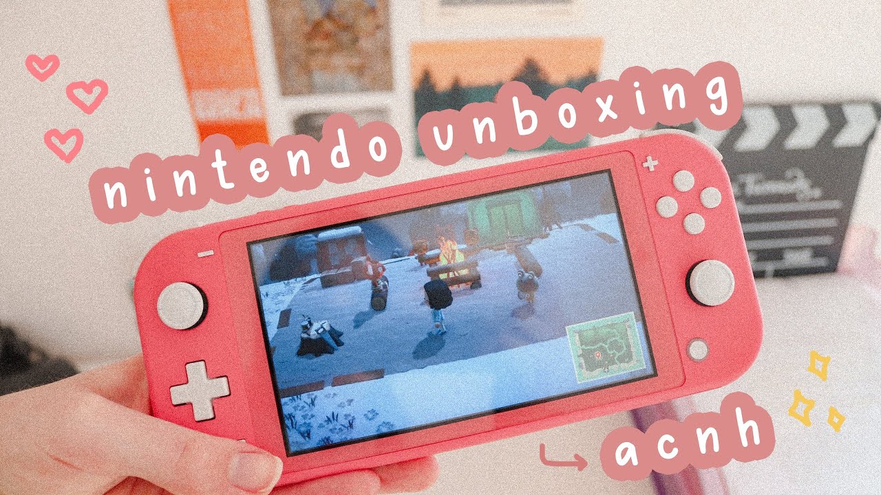 coral nintendo switch lite unboxing 🌸  + first time playing animal crossing 🍒