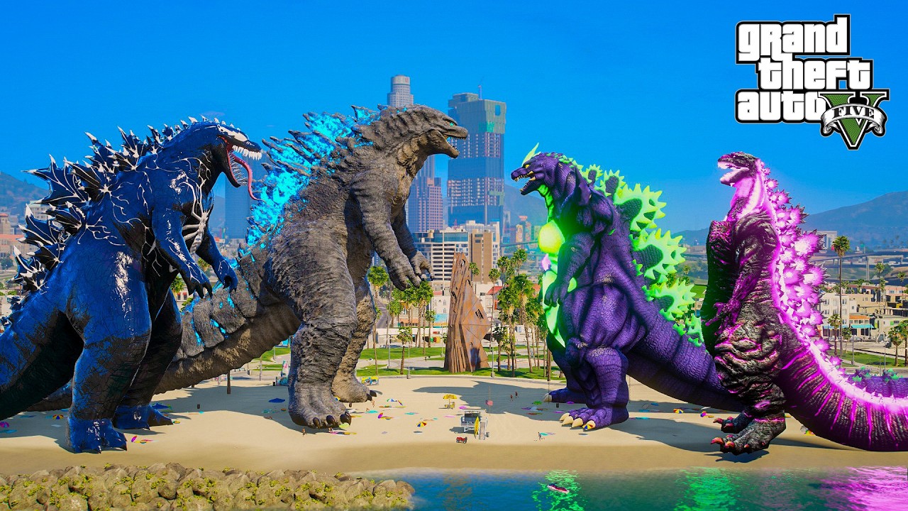 GTA 5: GODZILLA PRIME & VENOM GODZILLA vs SUPER GODZILLA & SHIN GODZILLA