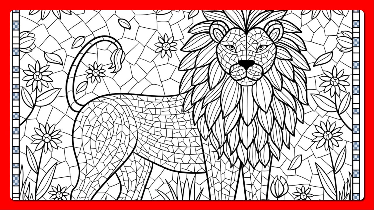 Color by Number Lion Mane Mosaic Art Floral Background Happy Color by Number app #coloringbook