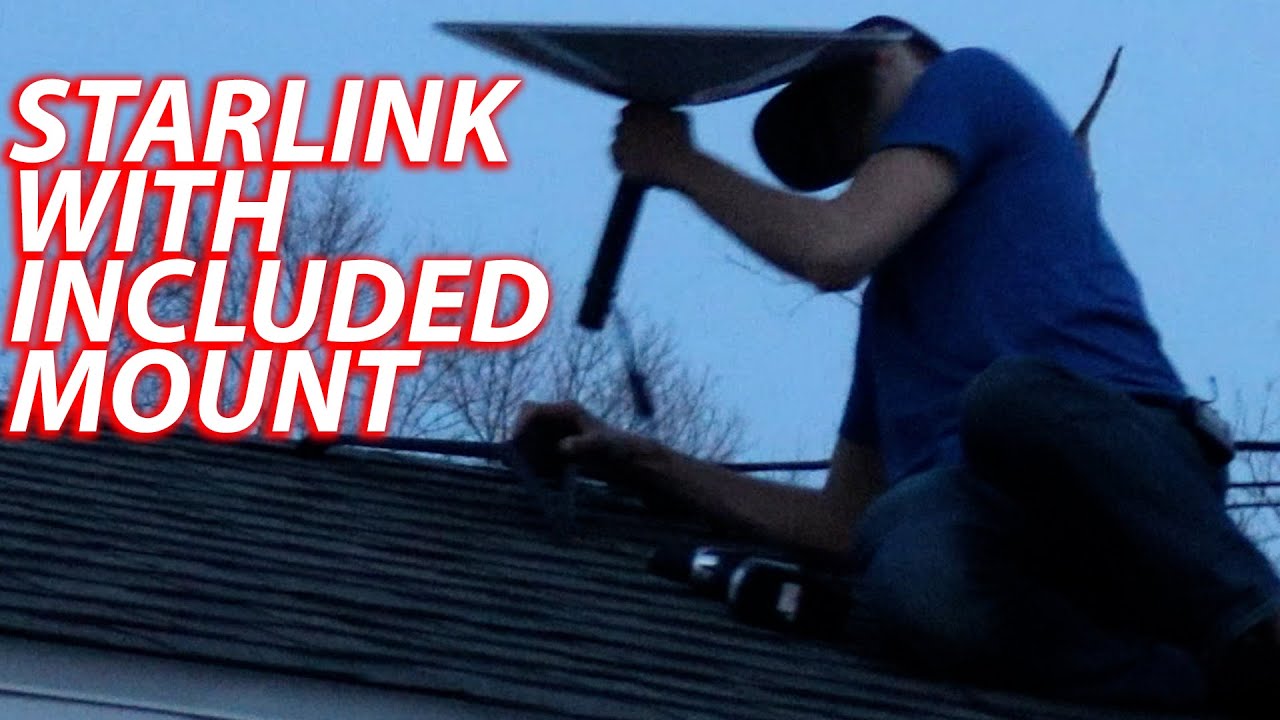 Roof install of SpaceX Starlink with stock mount