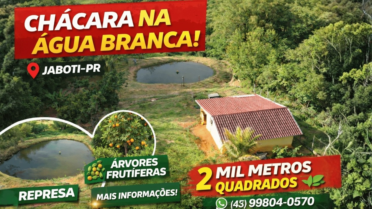 Chácara na Água Branca em Jaboti-PR 🌿 2.000m² com Represa | R$ 300.000,00