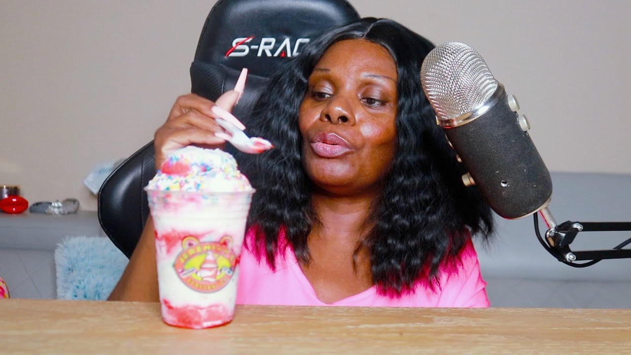 RED RASPBERRY GELATO ASMR EATING SOUNDS