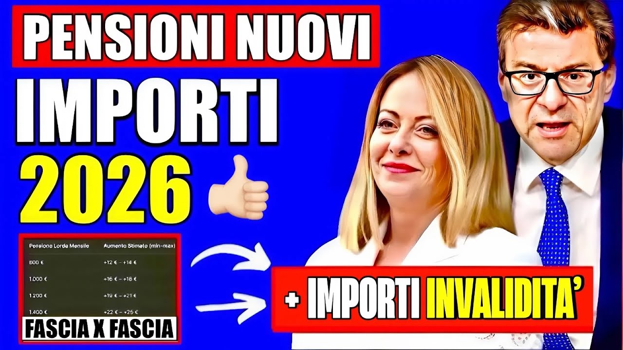 PENSIONI AUMENTI 2026 👉 NUOVE TABELLE COMPLETE IMPORTI + TABELLA TUTTI I TIPI DI INVALIDIT&Agrave;💰