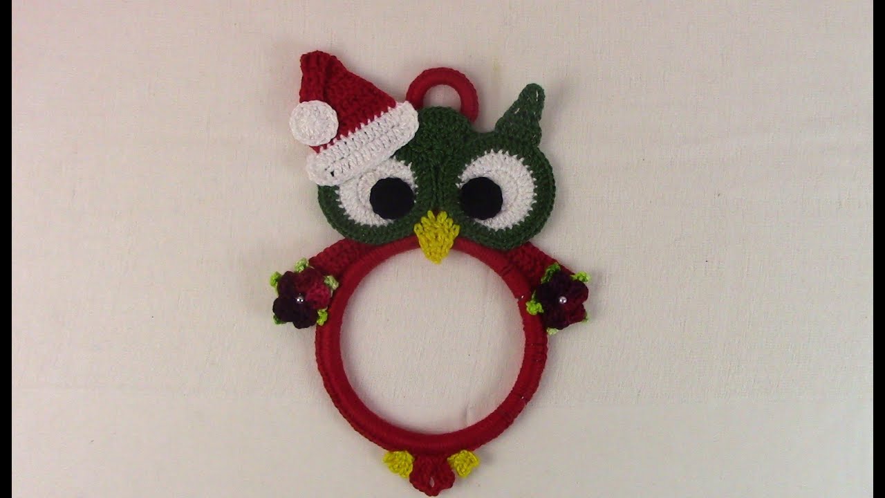 Porta Pano de Prato de Crochê - Corujinha Noel
