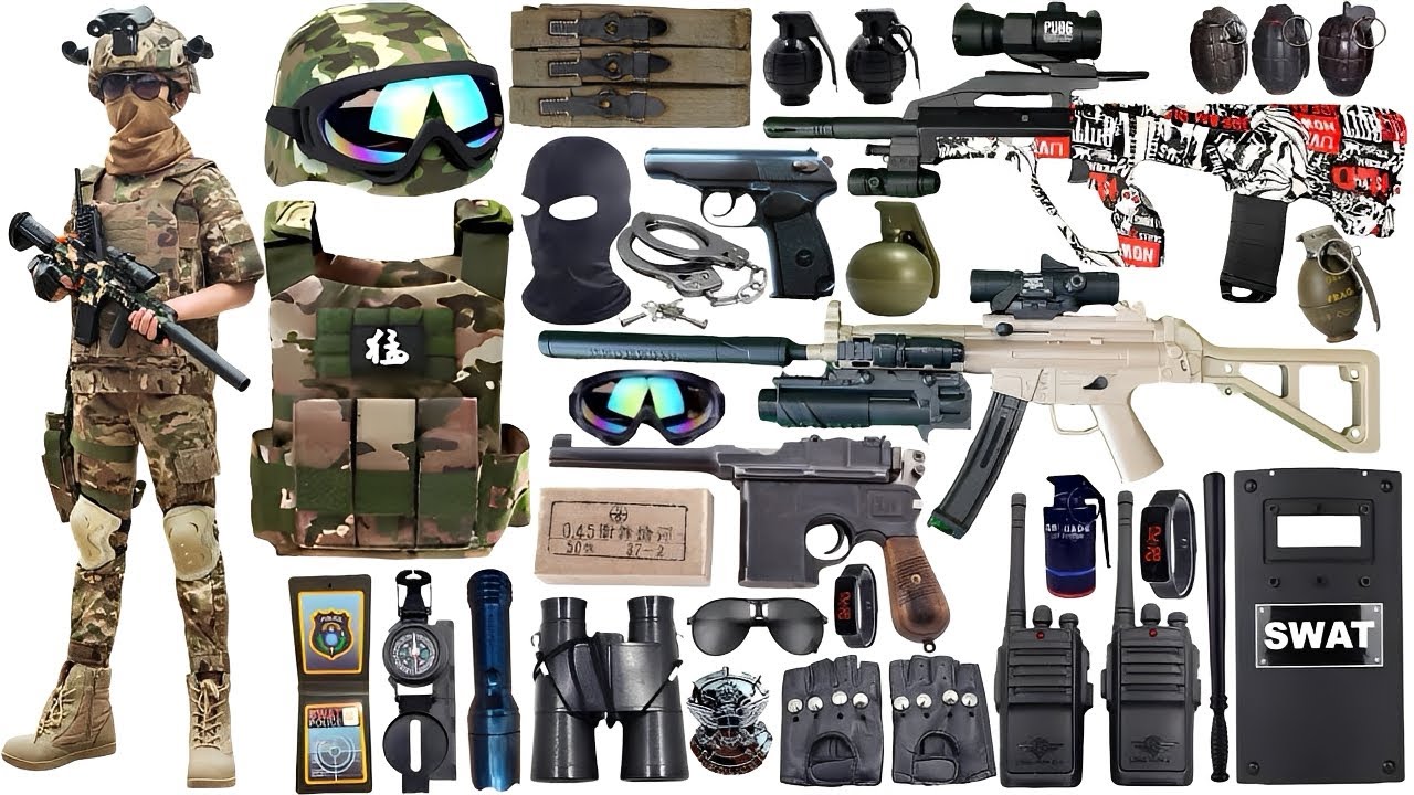 Special Forces military toy gun set unboxing, M416 rifle, SCAR assault rifle, Glock pistol,time bomb