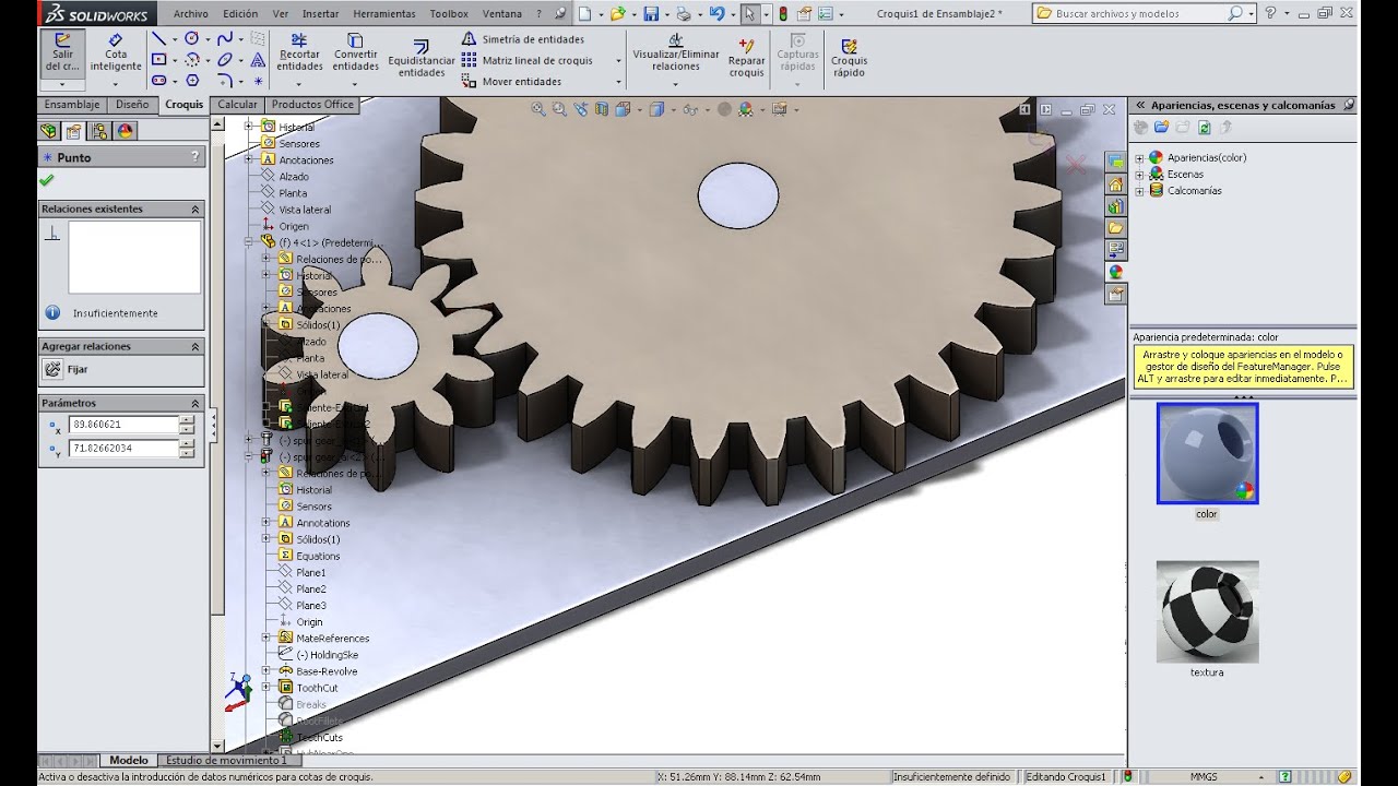 Calcular relacion de tren de engranaje sencillo en Solidworks 2015