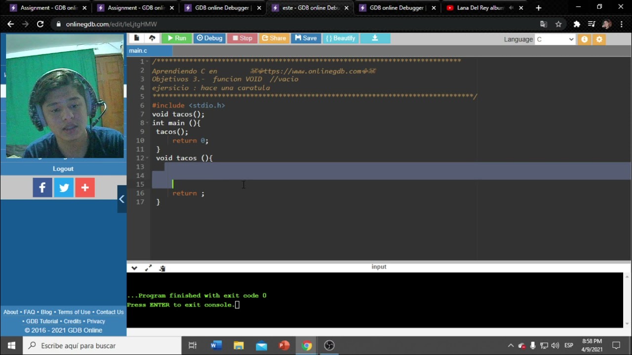 Programación en  C // función VOID  //vacío