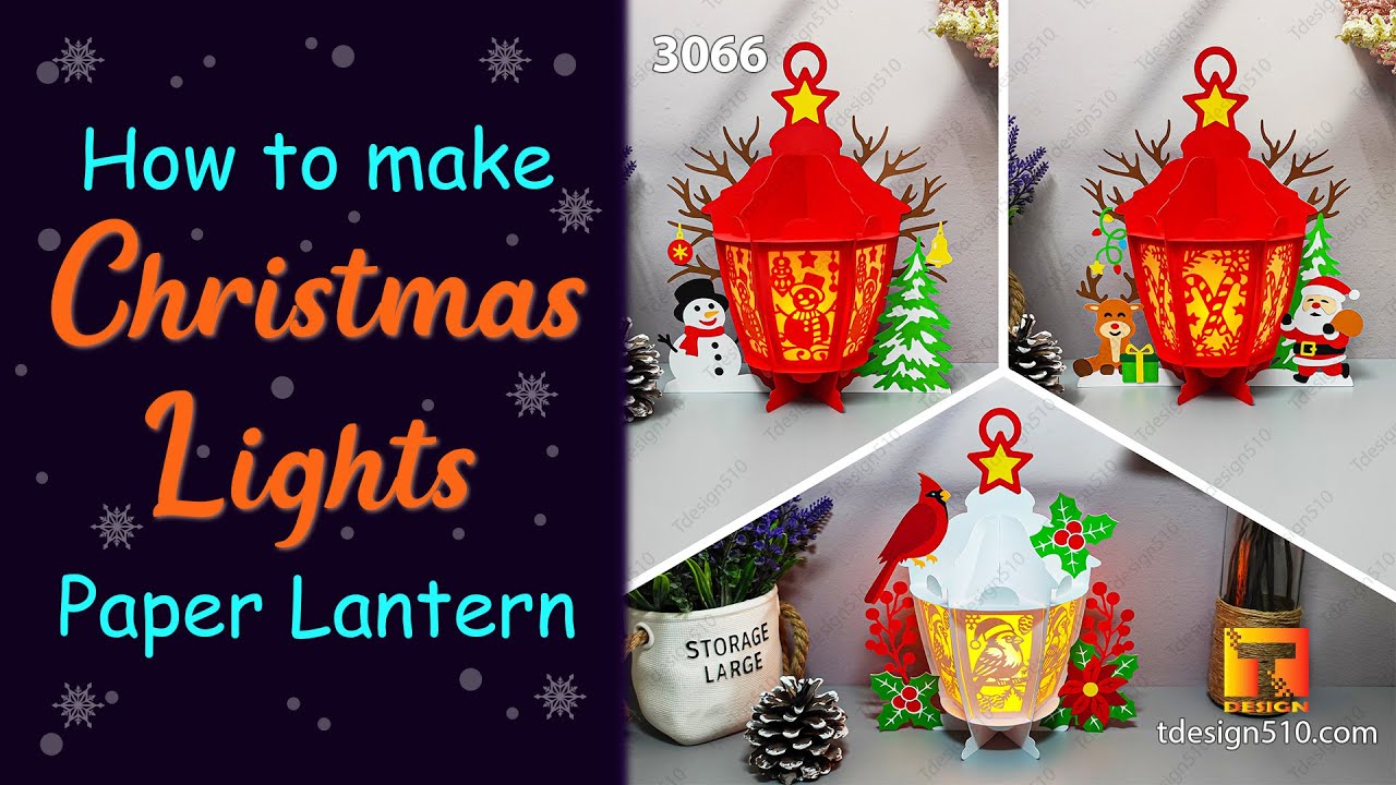 How to make Chistmas Lights Lantern, paper cutting 3D Shadow box - Snowman, Santa Claus, Cardinal
