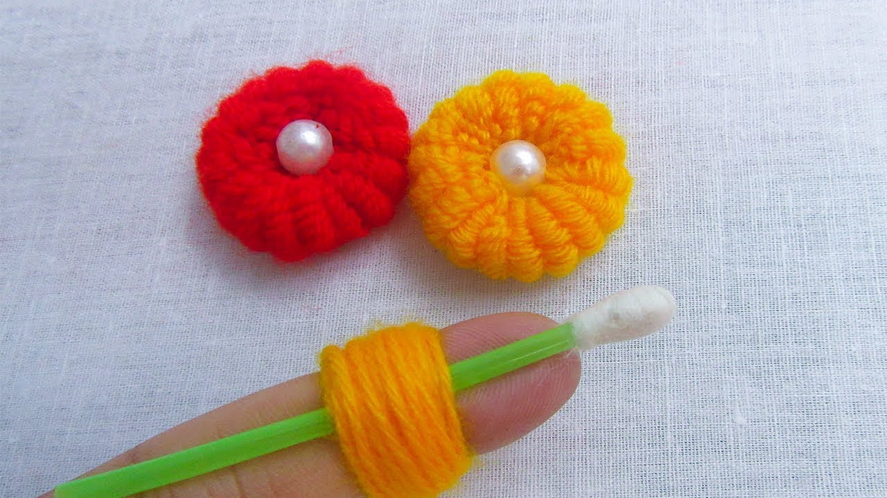 Hand Embroidery, Woolen flower Trick, Easy Flower trick, Crafts & Embroidery