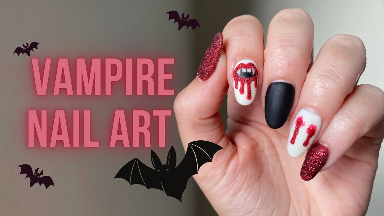 Vampy Nail Art On Dip Powder | Halloween Nail Design
