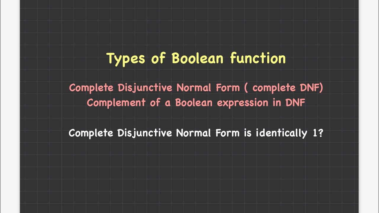 Complete Disjunctive Normal Form | complement of DNF | Boolean Algebra