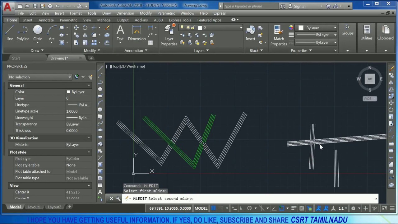 74_1 (MODIFY TOOL) MULTILINE EDIT (MLEDIT) COMMAND AUTOCAD,  FIRST SIX OPTIONS OF MULTILINES,