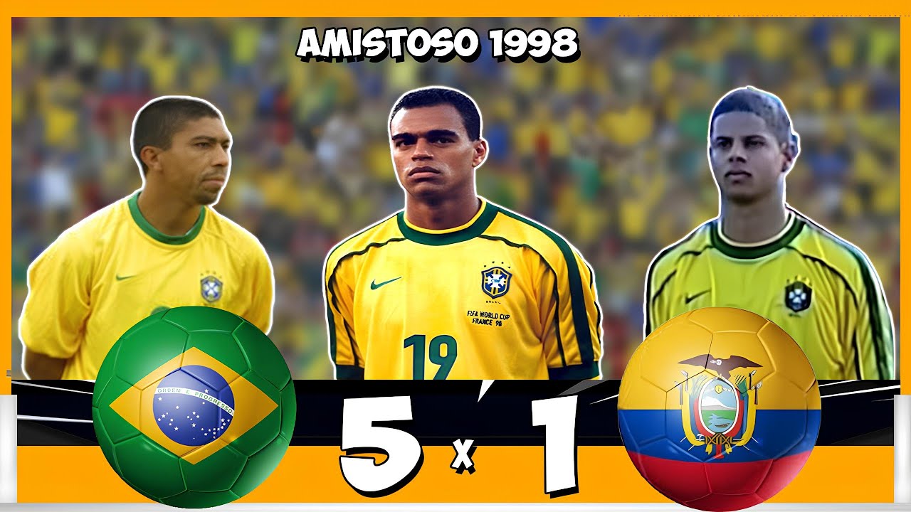 Brasil 5x1 Equador ●Amistoso 1998● ★Melhores Momentos★ ●Show de Denilson e Hat Trick de Elber●